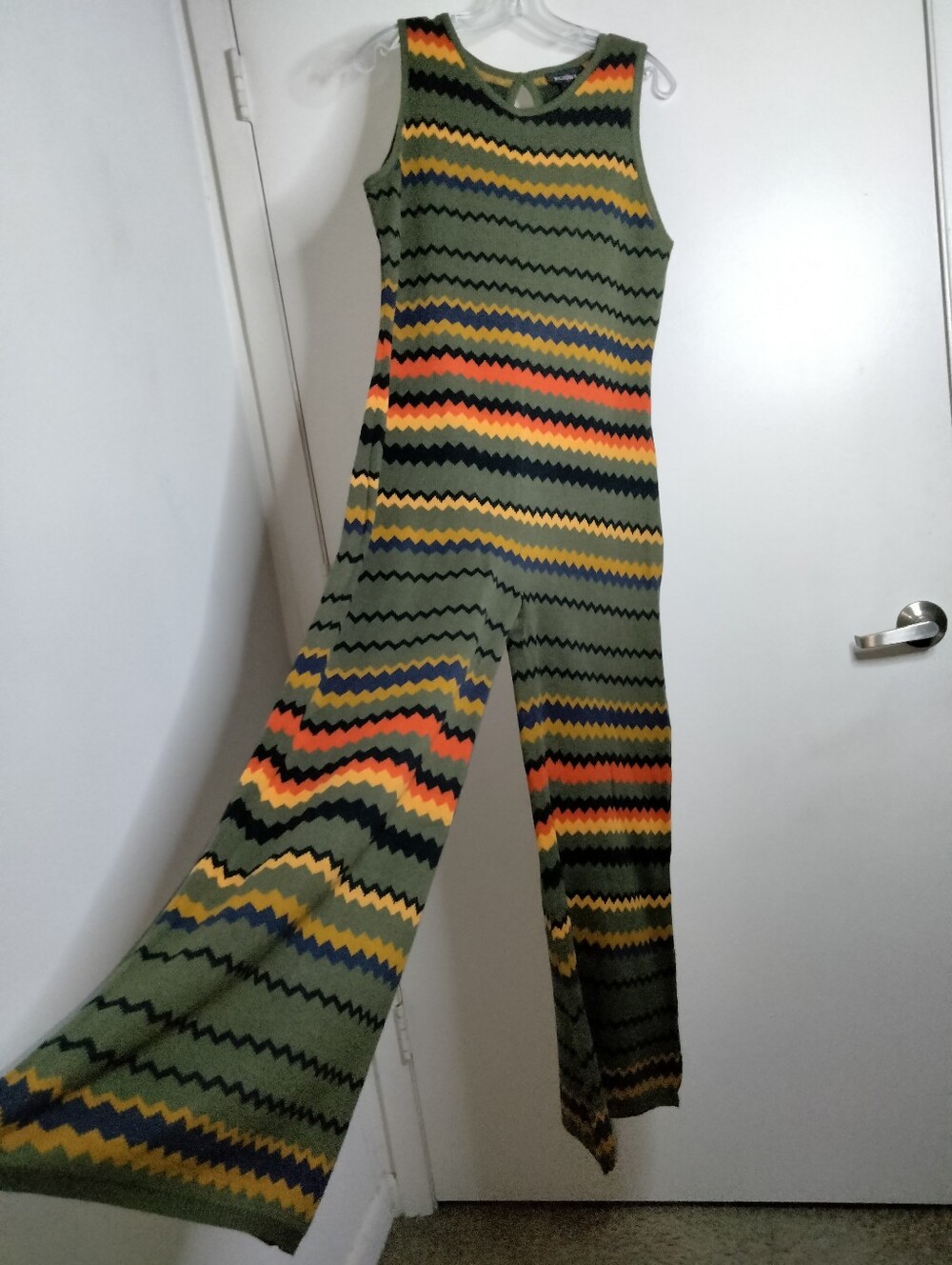 Runway 7 (Sz XL) Multicolor Stretch Zigzag Sleeveless Wide-Leg Jumpsuit NEW-NWT